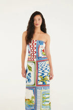 Vestido Sem Alça Estampado Selo Praiano