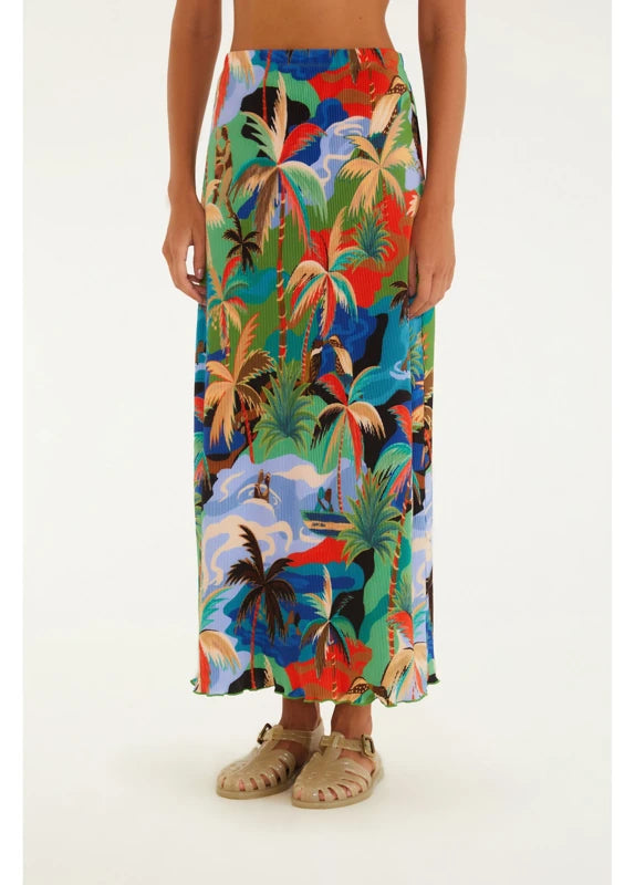 Saia Midi Plissada Estampada Bem Querer