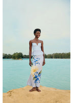 Saia Enviesada Estampada Orquidário Bege