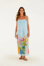 Vestido Longo Estampado Babado Jardim Primavera