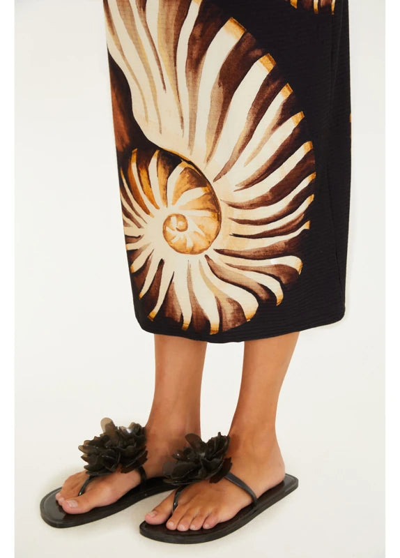 Saia Midi Reta Estampada Amonita