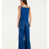 Macacão Jeans Pantalona