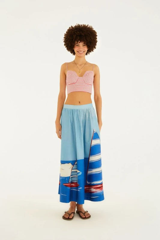 Saia Evasê Estampada Diário De Verão