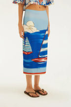 Saia Midi Estampada Diário De Verão