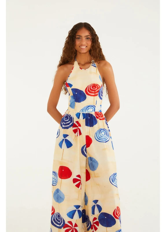 Macacão Pantalona Estampado Guarda Sol