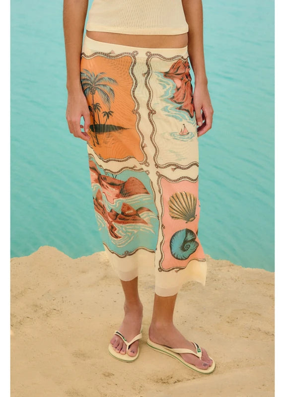 Saia Midi Tule Estampada Souvenir Rio