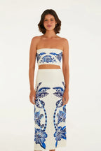 Saia Midi Reta Estampada Coqueiro Tropical