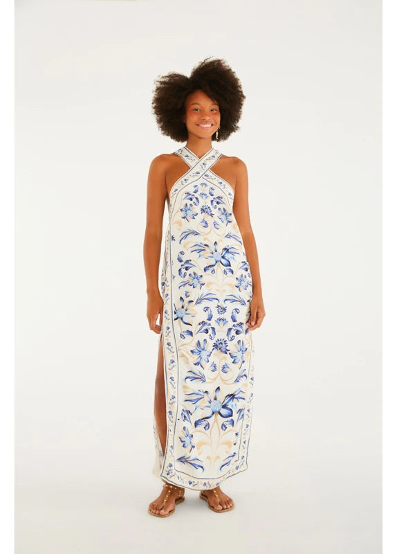 Vestido Cropped Estampado Azulejaria