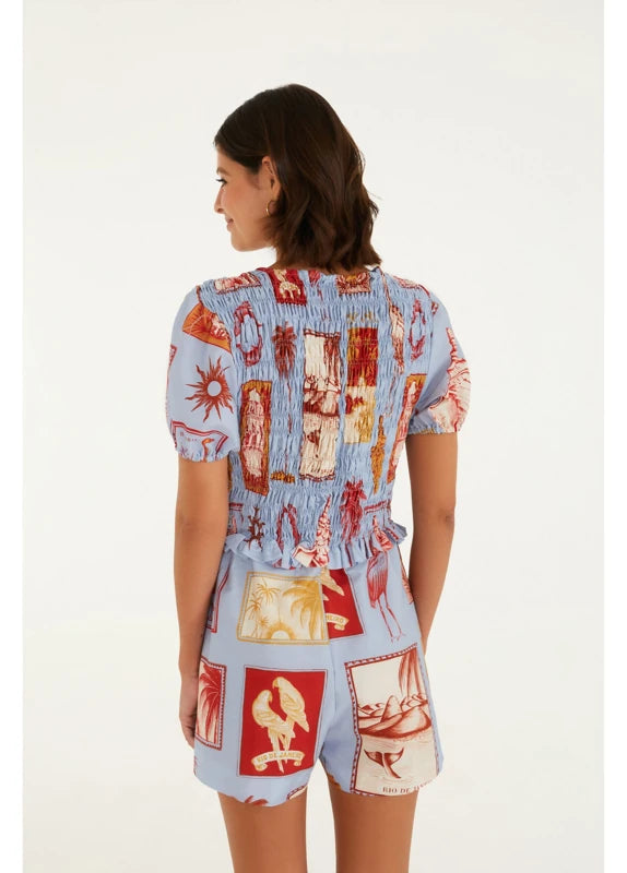 Macaquinho Lastex Selo Vintage Azul