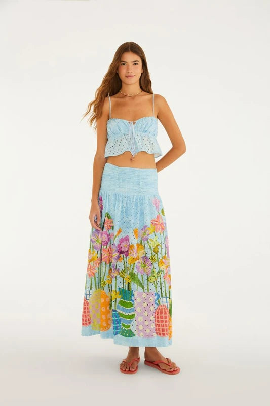 Saia Longa Estampada Jardim Primavera