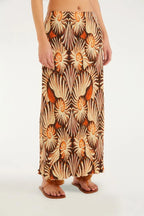 Saia Midi Plissada Estampada Mar De Concha