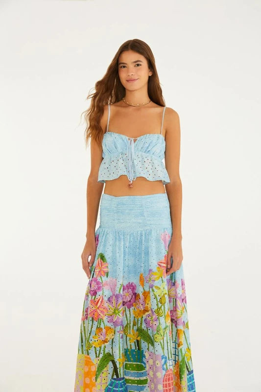 Saia Longa Estampada Jardim Primavera