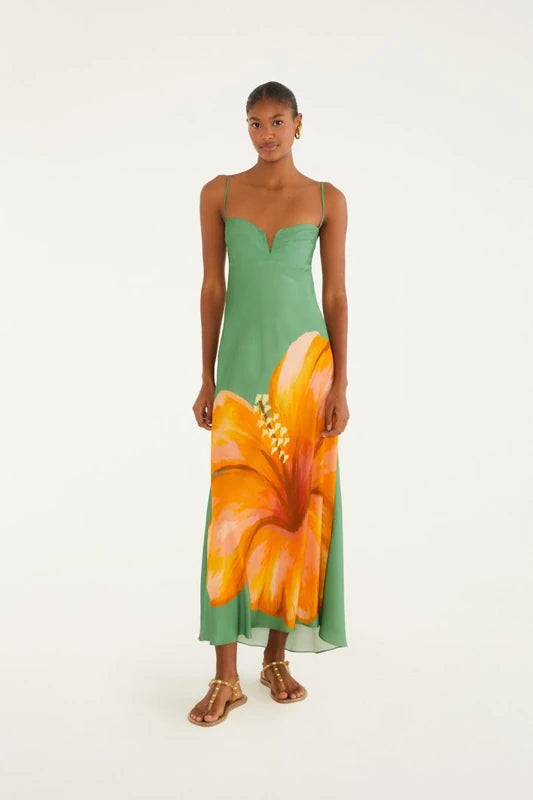 Vestido Longo Reto Estampado Thalia