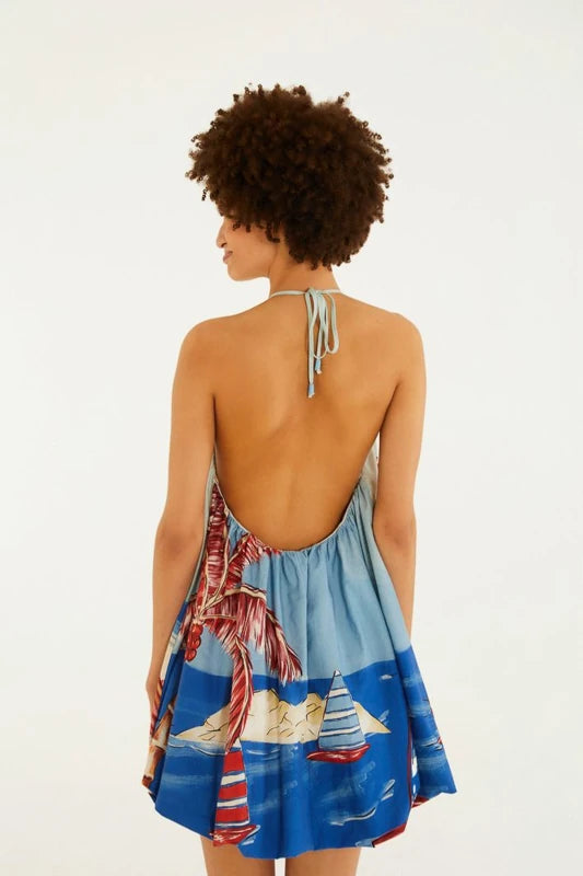 Vestido Curto Balonê Estampado Diário De Verão