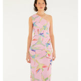 Vestido Tule Franzido Estampado Beija Flor