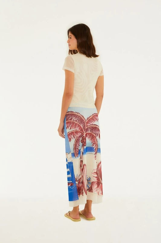 Saia Midi Estampada Diário De Verão