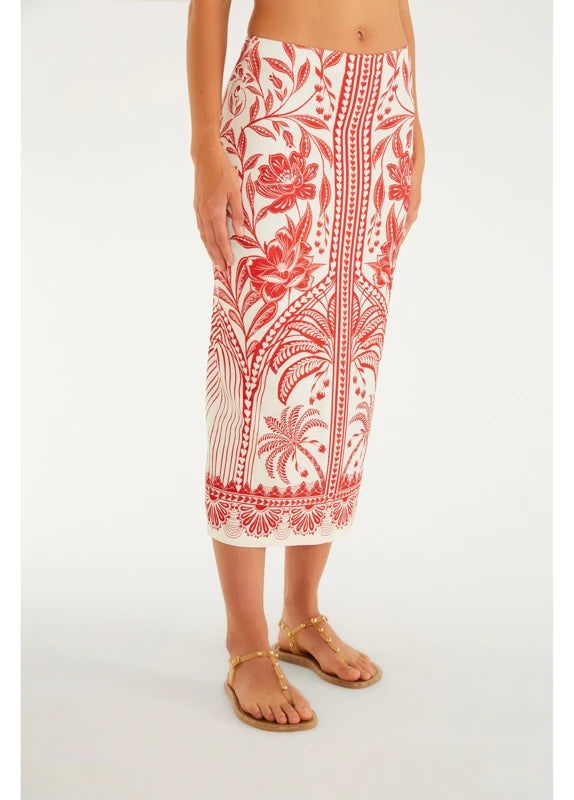 Saia Midi Reta Estampada Coqueiro De Flor