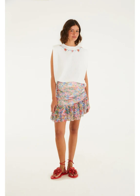 Saia Babado Tule Estampado Camponesa