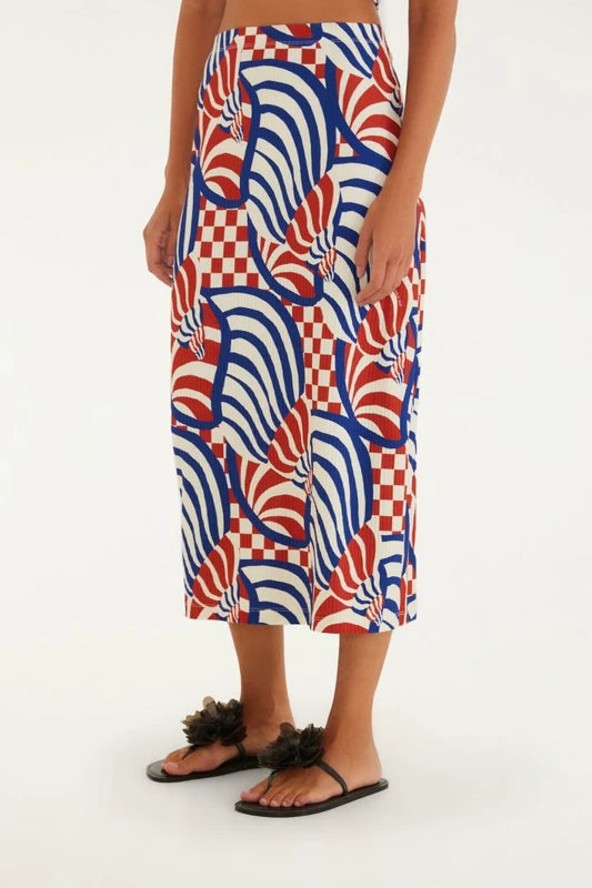 Saia Midi Estampada Concha Gráfica
